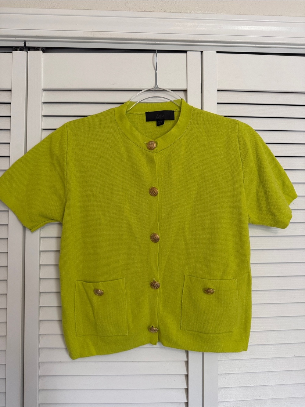Zara Neon Yellow Knit Short Sleeve Cardigan